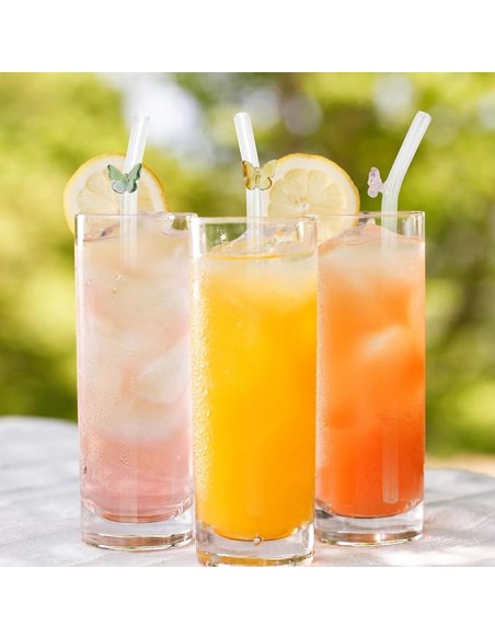 Lot de 4 Pailles en Verre avec Brosse – Design Papillon Cristal