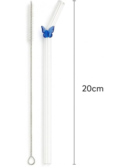 Lot de 4 Pailles en Verre avec Brosse – Design Papillon Cristal