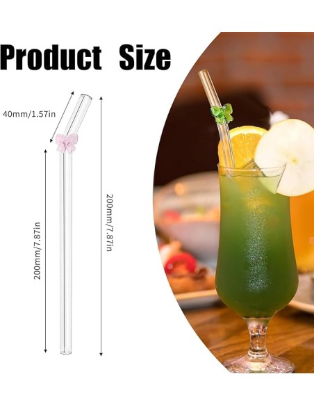 Lot de 4 Pailles en Verre avec Brosse – Design Noeud