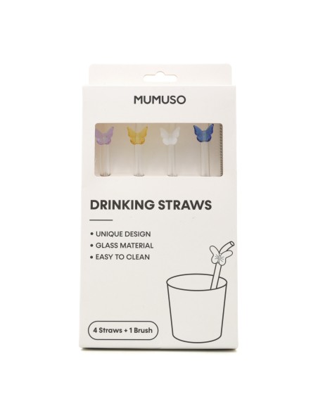 Lot de 4 Pailles en Verre avec Brosse – Design Papillon Cristal