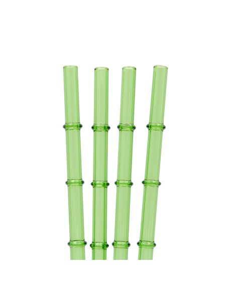 Lot de 4 Pailles en Verre avec Brosse de Nettoyage – Design Bambou Vert
