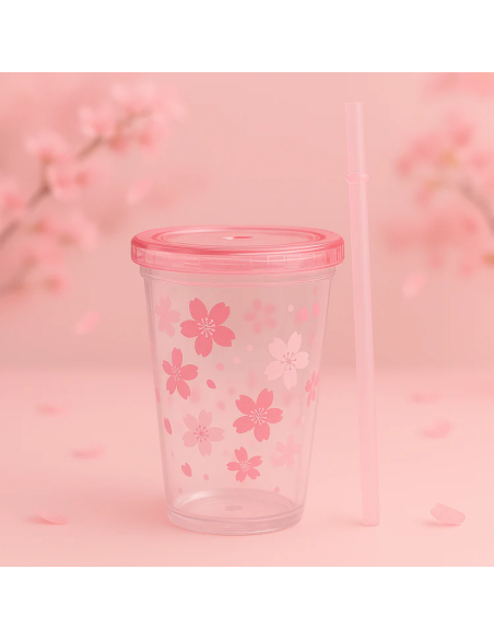 Gobelet avec Paille – Collection Fleur de Cerisier – 450 ml