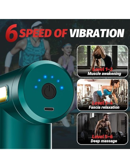 Mini Pistolet de Massage Vert – 4 Têtes