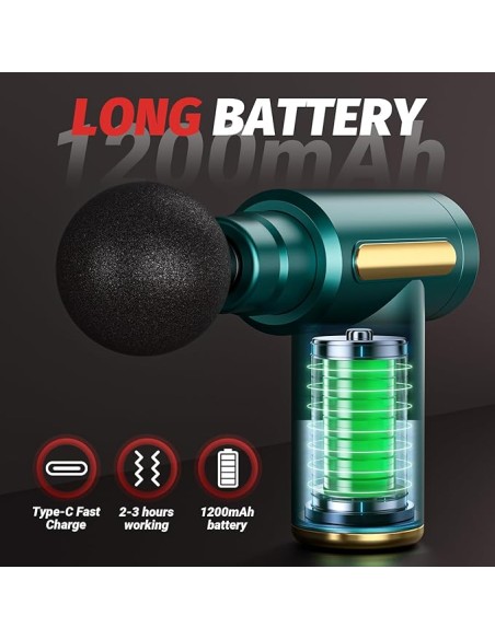 Mini Pistolet de Massage Vert – 4 Têtes