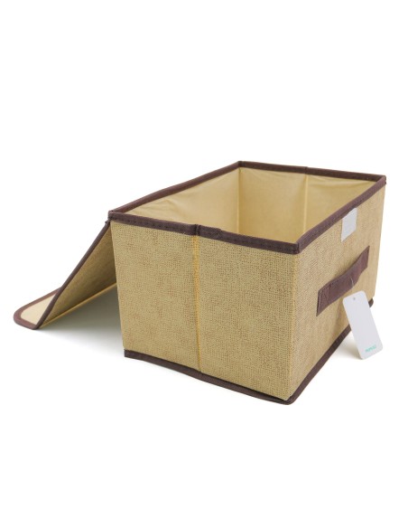 Bac de Rangement Pliant avec Couvercle - Beige Taille S