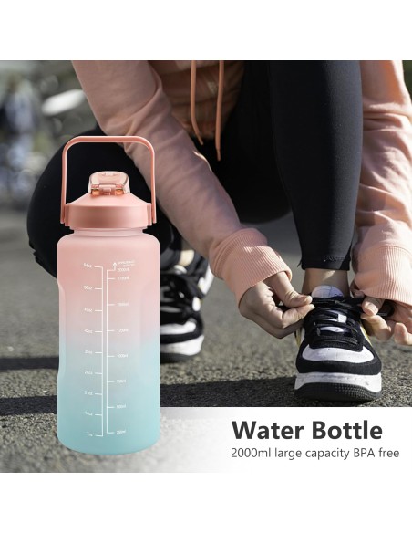 Bouteille d’Eau 2 Litres avec Marquage Horaire – Dégradé Rose & Bleu