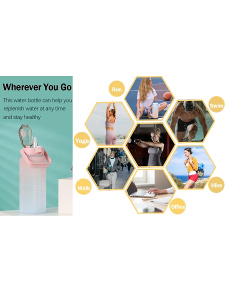 Bouteille d’Eau 900 mL avec Marquage Horaire – Dégradé Rose & Bleu