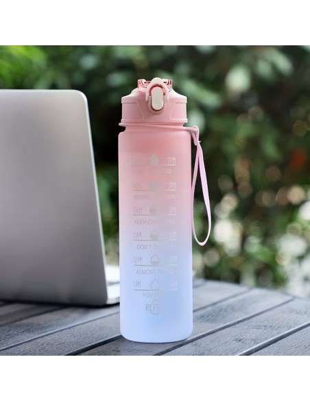 Bouteille d’Eau 900 mL avec Marquage Horaire – Dégradé Rose & Bleu