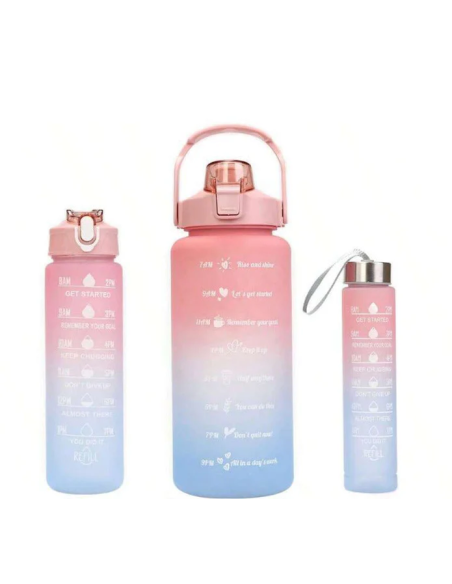 Bouteille d’Eau 900 mL avec Marquage Horaire – Dégradé Rose & Bleu