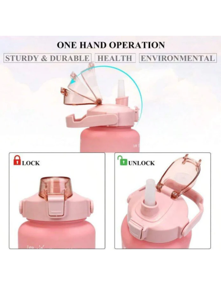 Bouteille d’Eau 2 Litres avec Marquage Horaire – Dégradé Rose & Bleu