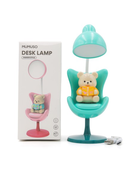 Lampe de Bureau USB Rechargeable Ours Studieux Bleu - Vert