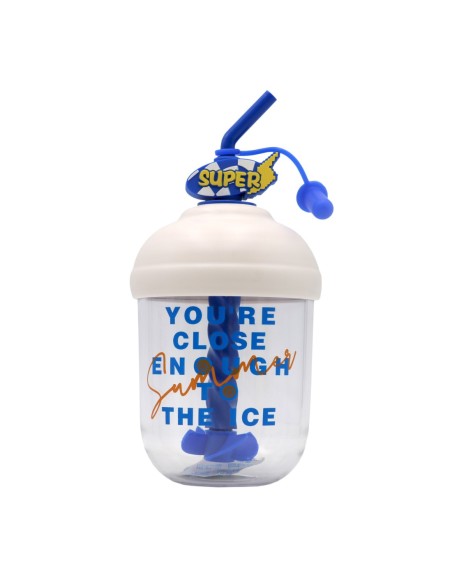 Bouteille D'Eau en Plastique avec Paille et Couvercle Blanc