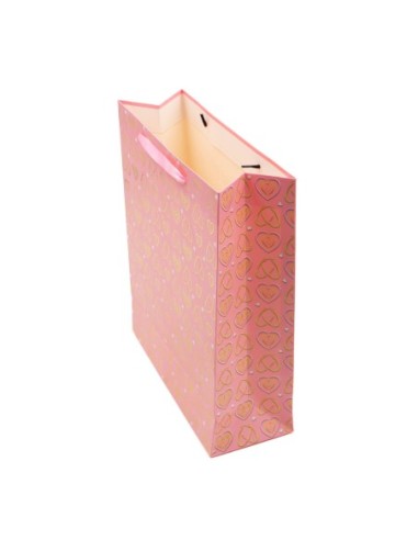 Sac Cadeau (M) Rose avec Motif Cœur en Feuille...