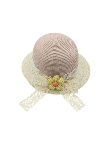 Chapeau de Paille avec Nœud Papillon (Rose)