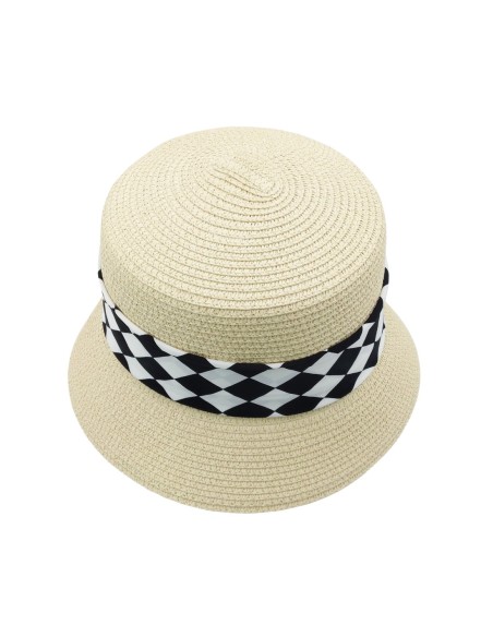 Chapeau de Paille à Carreaux (Beige)