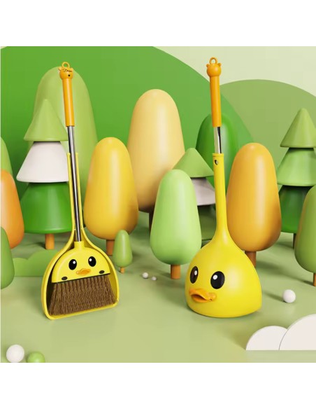 Balai et Pelle à Poussière avec Long Manche (Canard Cartoon/Jaune)