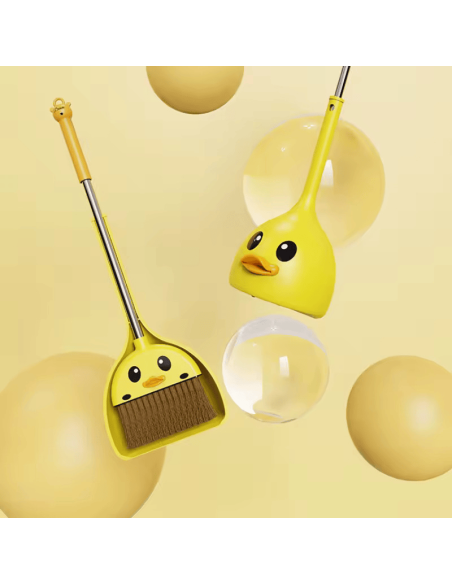 Balai et Pelle à Poussière avec Long Manche (Canard Cartoon/Jaune)