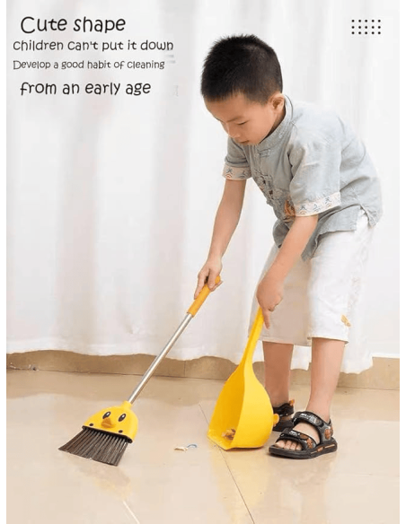 Balai et Pelle à Poussière avec Long Manche (Canard Cartoon/Jaune)