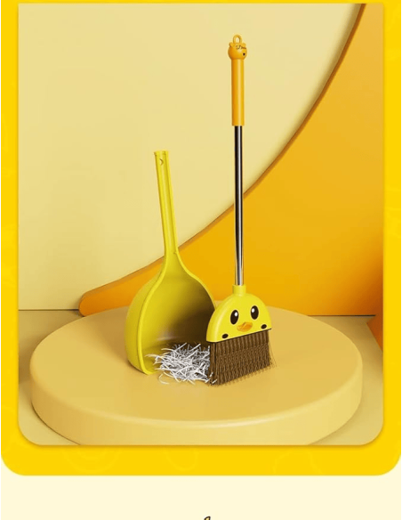 Balai et Pelle à Poussière avec Long Manche (Canard Cartoon/Jaune)