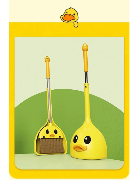 Balai et Pelle à Poussière avec Long Manche (Canard Cartoon/Jaune)
