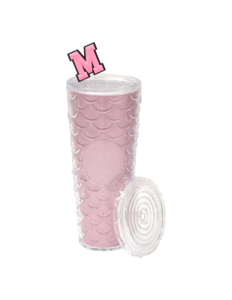 Gobelet Rose avec Écailles Embossées et Paille (700 ml)