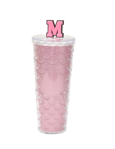 Gobelet Rose avec Écailles Embossées et Paille...