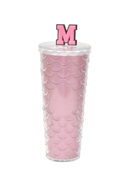 Gobelet Rose avec Écailles Embossées et Paille (700 ml)