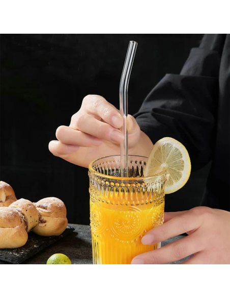 Set de 4 Pailles en Verre avec Brosse de Nettoyage