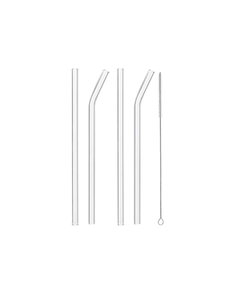 Set de 4 Pailles en Verre avec Brosse de Nettoyage
