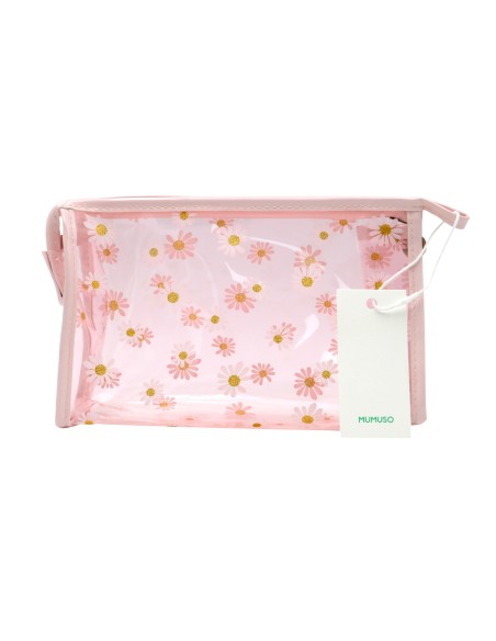 Trousse de Toilette Transparente Portable - Design Marguerite/Rose