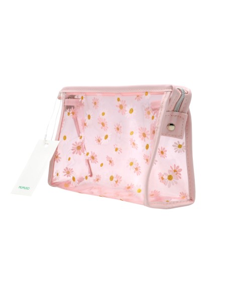 Trousse de Toilette Transparente Portable - Design Marguerite/Rose