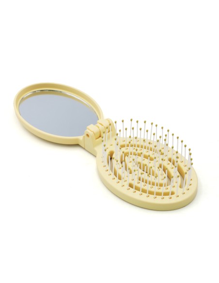 Miroir et Brosse à Cheveux Pliables 2 en 1 - Jaune