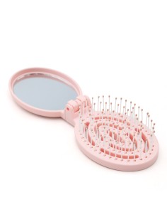 Miroir et Brosse à Cheveux Pliables 2 en 1 - Rose