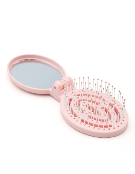Miroir et Brosse à Cheveux Pliables 2 en 1 - Rose