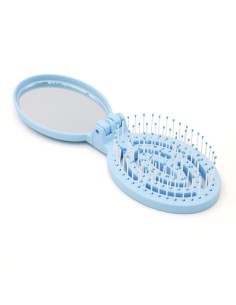 Miroir et Brosse à Cheveux Pliables 2 en 1 - Bleu