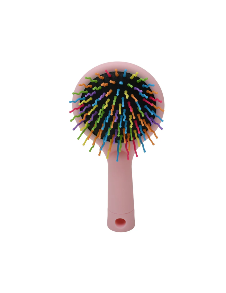 Brosse à Cheveux Arc-En-Ciel avec Miroir Rond (Rose)