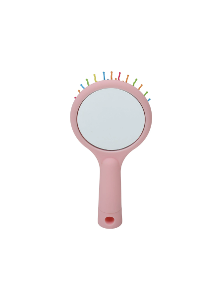 Brosse à Cheveux Arc-En-Ciel avec Miroir Rond (Rose)