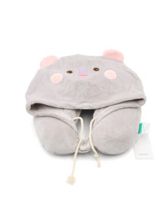 Oreiller en Forme de U à Double Usage avec Capuchon - Gris