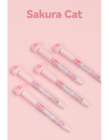 Stylo Noir Antistress Rétractable Chat & Fleurs...