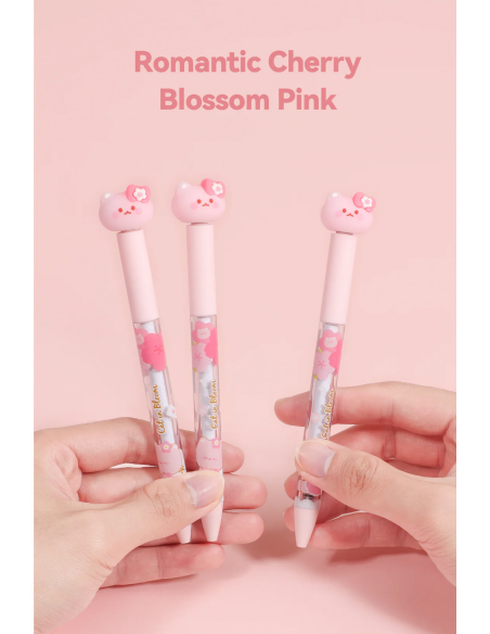 Stylo Noir Antistress Rétractable Chat & Fleurs de Cerisier