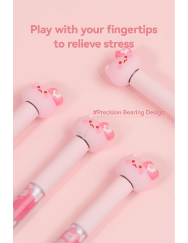 Stylo Noir Antistress Rétractable Chat & Fleurs...