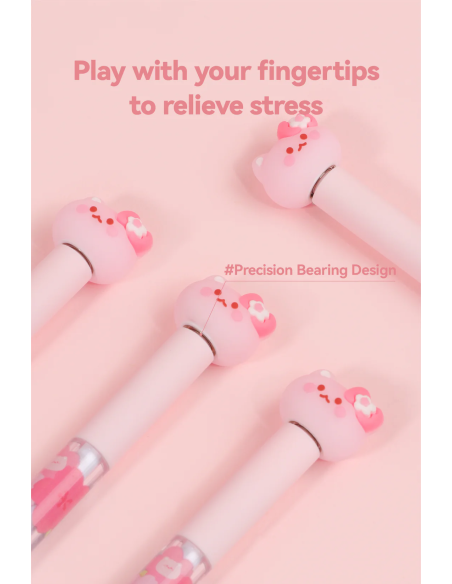 Stylo Noir Antistress Rétractable Chat & Fleurs de Cerisier