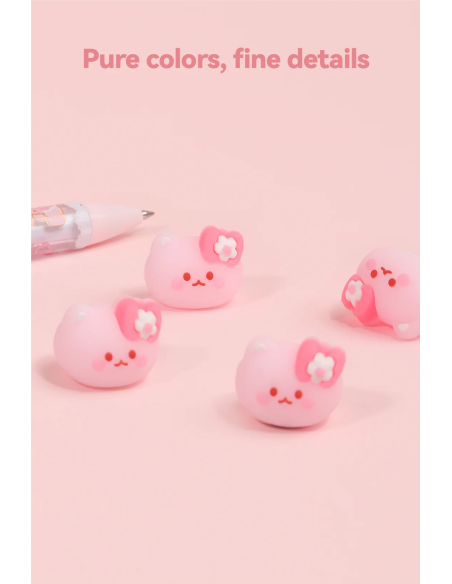 Stylo Noir Antistress Rétractable Chat & Fleurs de Cerisier