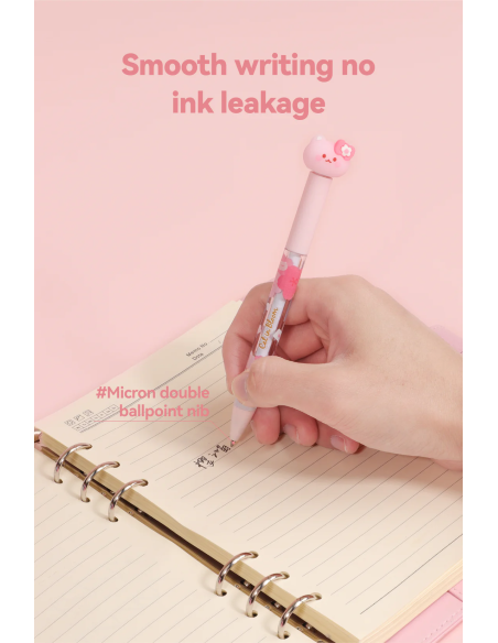 Stylo Noir Antistress Rétractable Chat & Fleurs de Cerisier