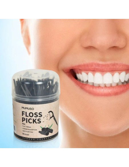 Bâtonnets Dentaires en Bambou et Charbon de Bois (50 Pièces)