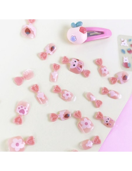 Stickers-Ongles en Forme de Lapin pour Enfants (Fraise)