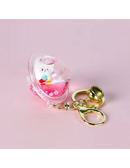 Porte-Clé Lapin Rose avec Cloche Dorée