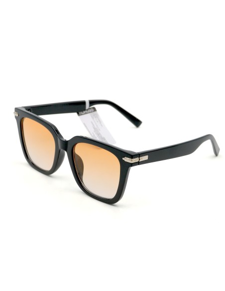 Lunettes de Soleil Carrées Simples - 753 (Monture Noire & Verres Fauve Clair)