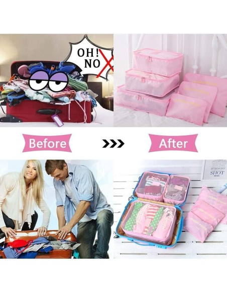 Ensemble de 6 Sacs de Rangement - Rose