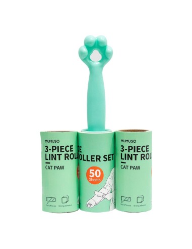 Ensemble de Rouleaux Anti-Peluche en 3 Pièces (Patte de Chat/Vert Bleuté)